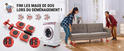 Kit Déménagement Neatnooky : Levier de Levage et 4 Roulettes Ultra-Fluides pour Meubles Lourds (Set de 5)