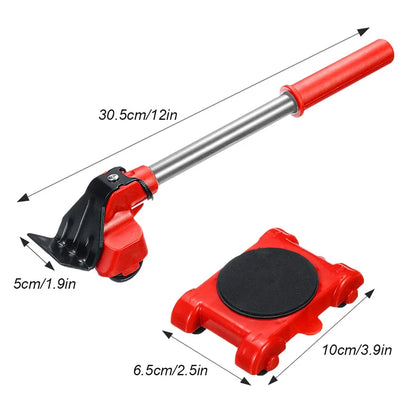 Kit Déménagement Neatnooky : Levier de Levage et 4 Roulettes Ultra-Fluides pour Meubles Lourds (Set de 5)