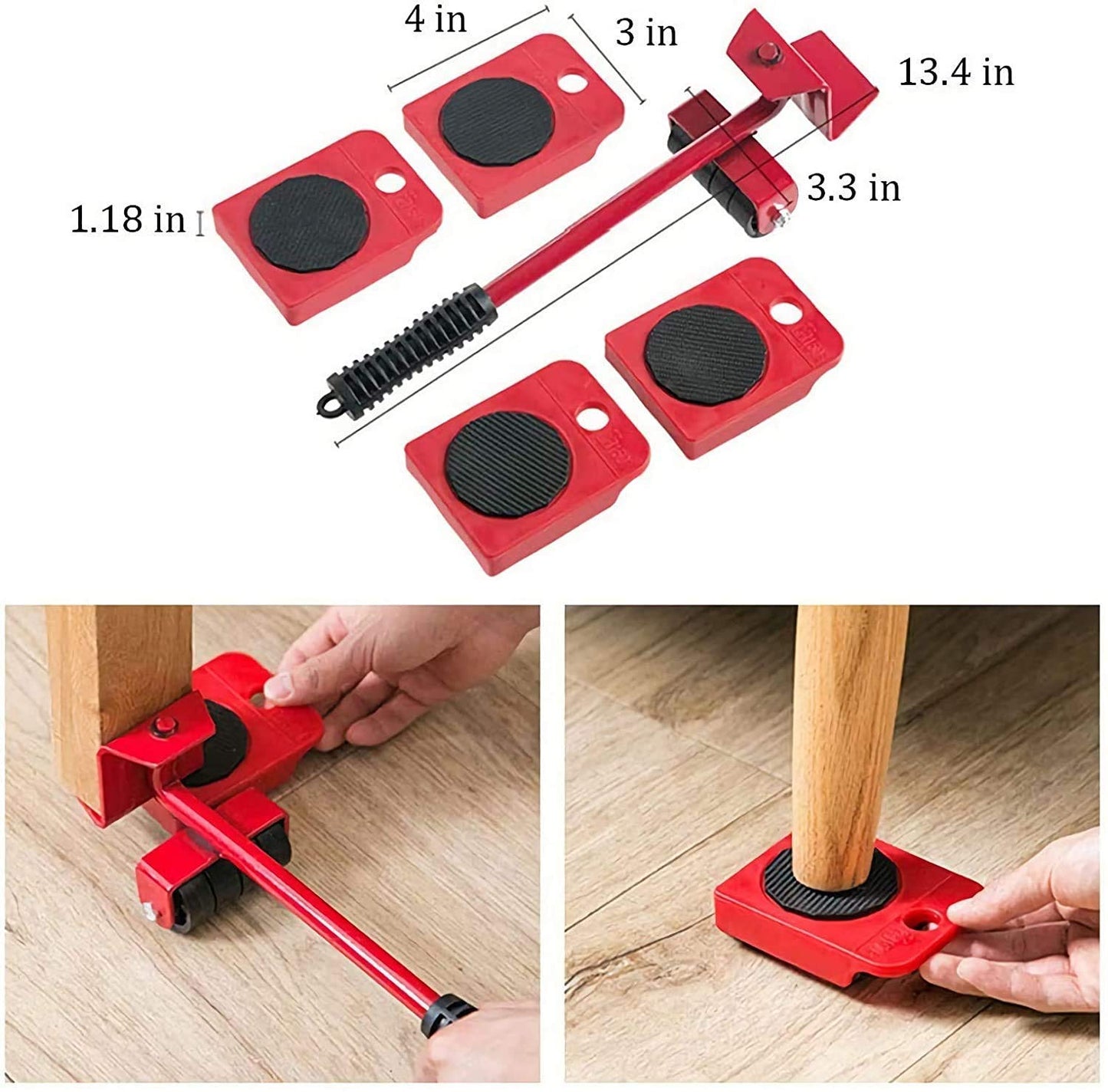 Kit Déménagement Neatnooky : Levier de Levage et 4 Roulettes Ultra-Fluides pour Meubles Lourds (Set de 5)