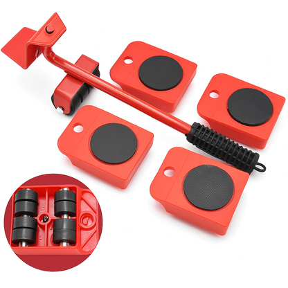 Kit Déménagement Neatnooky : Levier de Levage et 4 Roulettes Ultra-Fluides pour Meubles Lourds (Set de 5)